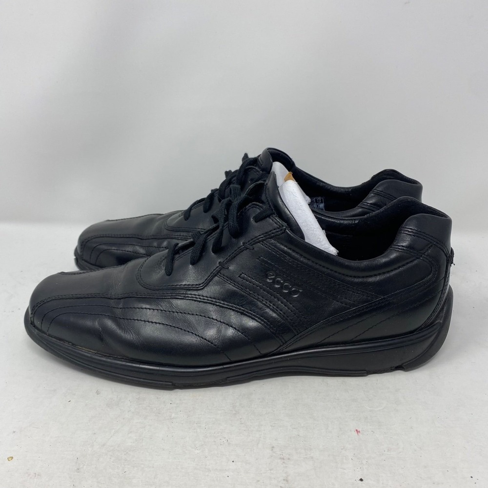 ECCO Mens Walking Shoes Black Leather Square Bicycle Toe Casual Sneaker 11.5 45